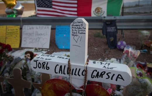 A memorial stands outside the Walmart in El Paso where 22 people were shot to death