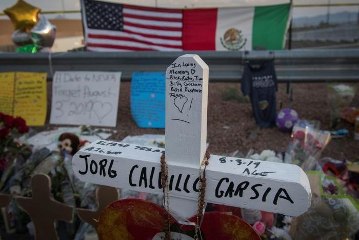 A memorial stands outside the Walmart in El Paso where 22 people were shot to death