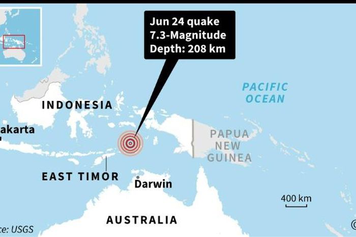 Map showing the epicentre of a 7.3-magnitude quake in Indonesia on Monday.