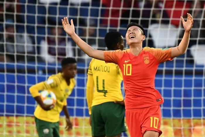 Li Ying celebrates after scoring China's winning goal against South Africa