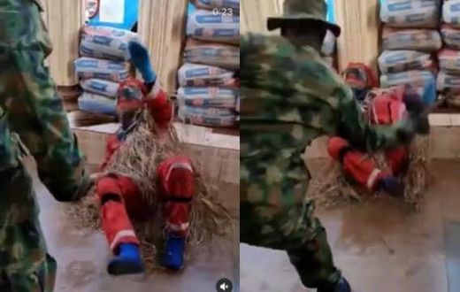 Fearless soldier’s beatings forces masquerade to speak and plead for mercy (video)