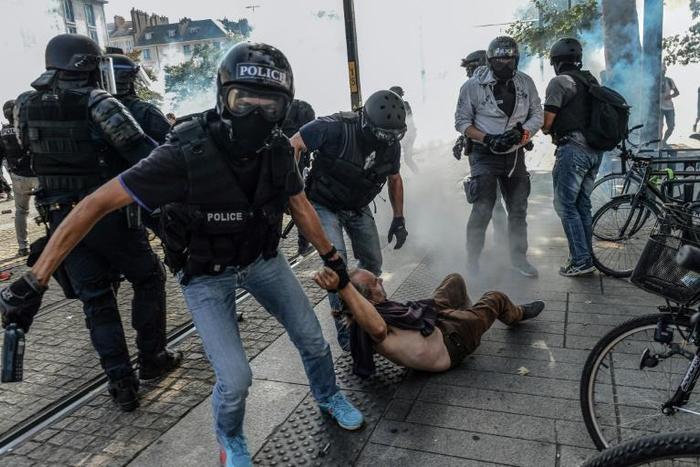 Police arrested protesters in Nantes during a demonstration against police brutality