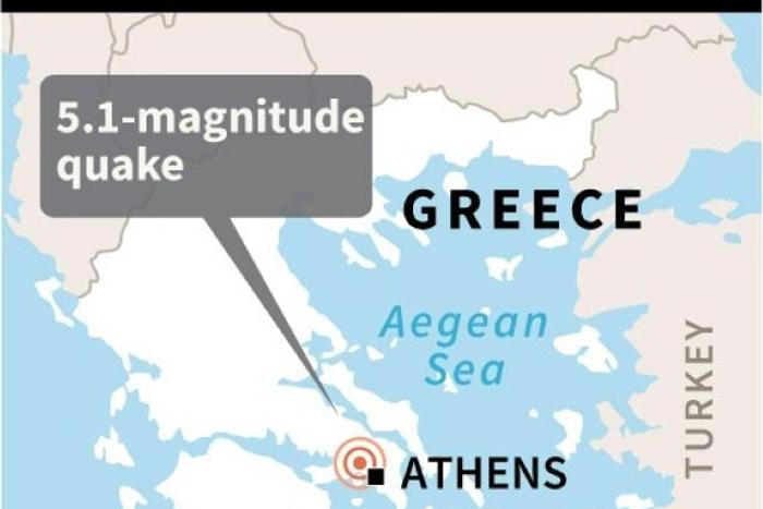 Map locating the epicentre of a 5.1-magnitude quake in Greece