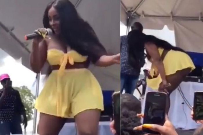 Musician removes her panties on stage