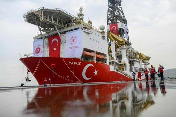 The drill ship Yavuz, at the port of Dilovasi, outside Istanbul, on June 20, ahead of deployment to Cyprus' Exclusive Economic Zone