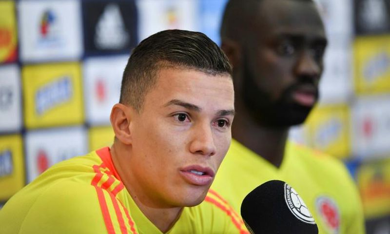 Colombia player Mateus Uribe speaks during a news conference in Sao Paulo, Brazil ahead of the Copa America quarterfinal football match against Chile