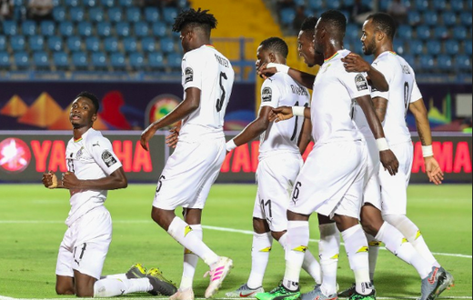 Black Stars celebrate their second goal.