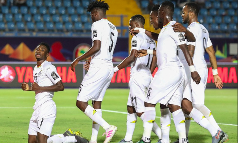 Black Stars celebrate their second goal.