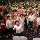 The performance at the conservative Liberty Korea Party's 'Woman Festa' saw five party supporters on stage pull down baggy long shorts and bend over to display the phrase 'Victory for LKP' written on boxer shorts