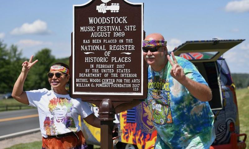The original site of the 1969 Woodstock festival is becoming a sea of tie-dye and peace signs once more, as one-time festivalgoers celebrate the 50th anniversary of the pop culture milestone