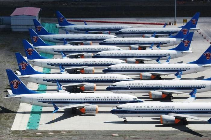 Grounded Boeing 737 MAX jets at the airport in Urumqi, China, in June