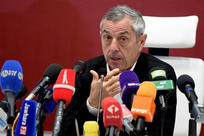 Tunisia coach and former France star Alain Giresse speaks to the media ahead of the Africa Cup of Nations in Egypt
