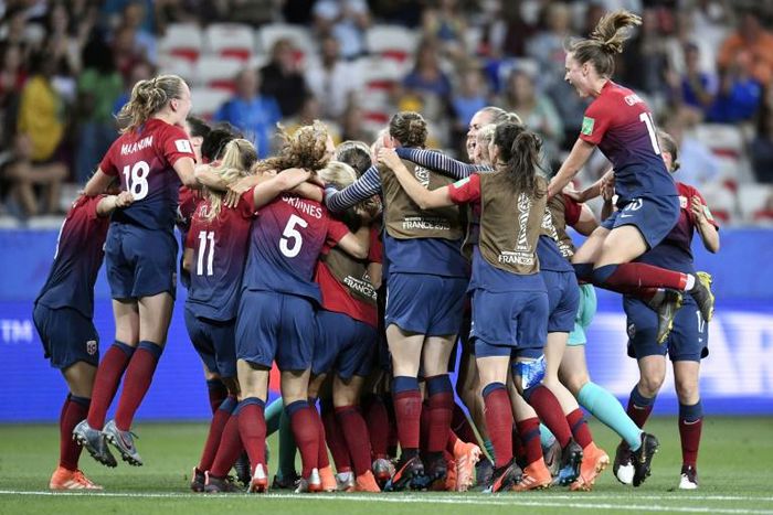 Norway's players celebrate after beating Australia on penalties on Saturday to reach the women's World Cup quarter-finals