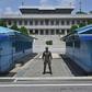The border village of Panmunjom in the Demilitarised Zone divides the two Koreas