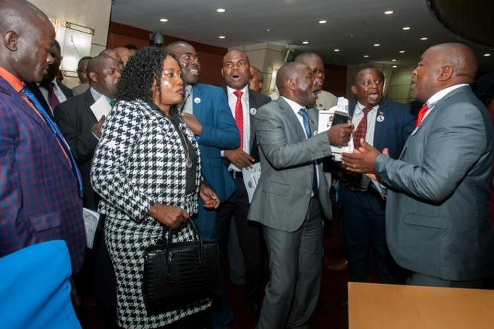 Malawi opposition members sang and danced as they sought to prevent President Peter Mutharika from delivering his state of the nation address.