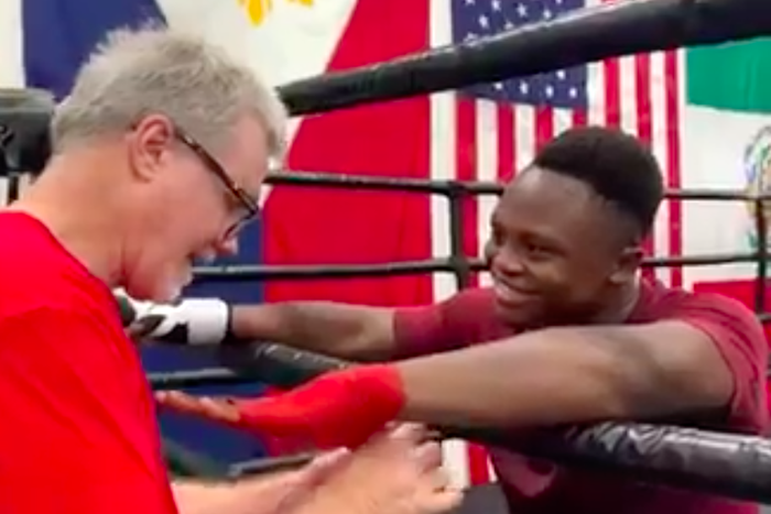 Isaac Dogboe and trainer Freddie Roach