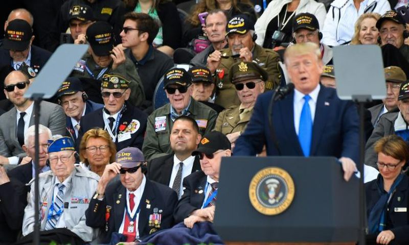 Donald Trump joined other world leaders in northern France where thousands of well-wishers gathered to pay tribute to the ever-dwindling number of veterans of the famed landings which shaped the outcome of World War II.