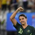 Australia's forward Samantha Kerr celebrates after scoring four times against Jamaica in Grenoble