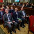 File photo shows former Catalan separatist leaders (from front row right to left) Oriol Junqueras, Raul Romeva, Joaquim Forn, Jordi Sanchez, Jordi Turull, Josep Rull, Jordi Cuixart, Carme Forcadell, Dolors Bassa, Carles Mundo, Santi Vila and Meritxel B...