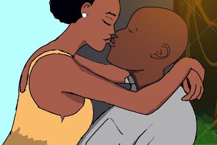 Ghanaian couple kissing passionately