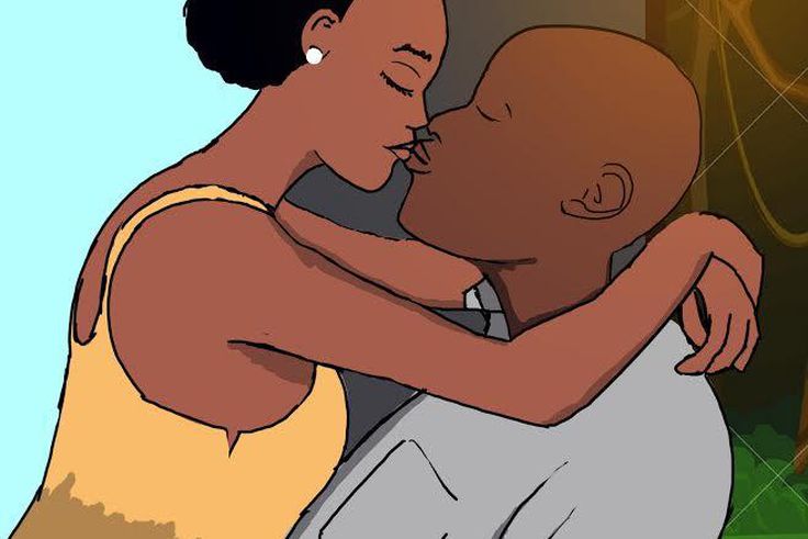 Ghanaian couple kissing passionately