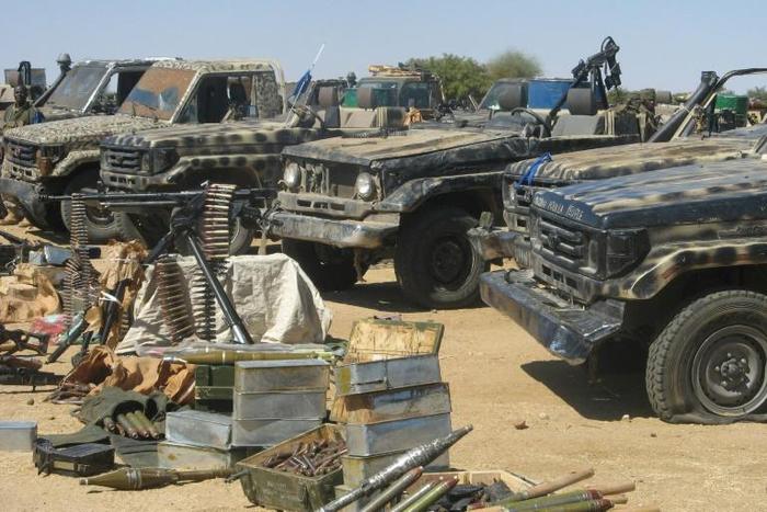 Vehicles and armaments belonging to the Union of Forces for Democracy and Development (UFDD) is displayed by the Chadian army, 90 kilometres (55 miles) to the east of Abou Goulem on November 27, 2007