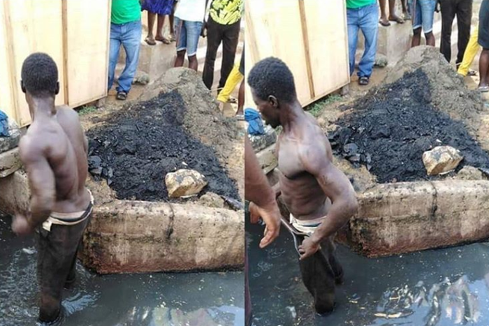 Residents beat up 'thief', gave him food and drinks before supervising him to clean their choked gutters (photos)