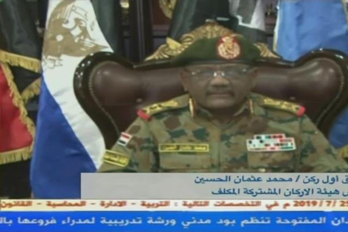 General Mohamed Othman al-Hussein, the new head of Sudan's joint chiefs of staff, announced the details of the arrests on state television