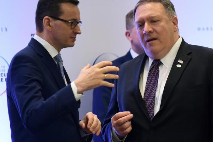 Poland's Prime Minister Mateusz Morawiecki, pictured (left) with US Secretary of State Mike Pompeo, was condemned by Jewish groups when he said holding Poland liable for restitution would hand a "posthumous victory" to Adolf Hitler