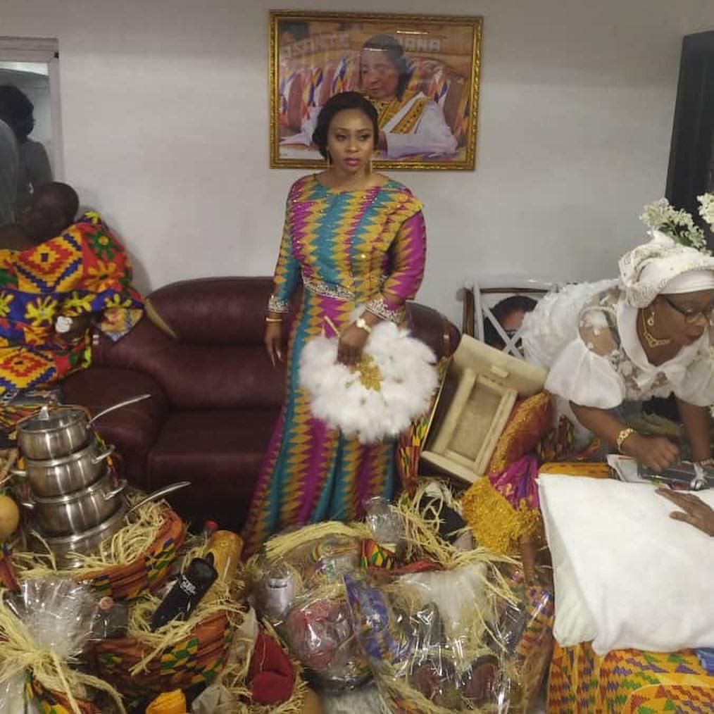 Sarah Adwoa Safo looking elegant in her Kente outfit.