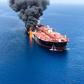 A picture obtained by AFP from Iranian News Agency ISNA shows fire and smoke billowing from Norwegian-owned Front Altair tanker said to have been attacked in the waters of the Gulf of Oman