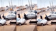 CCTV footage shows how robbers used salt and saliva to break into a car and stole valuables