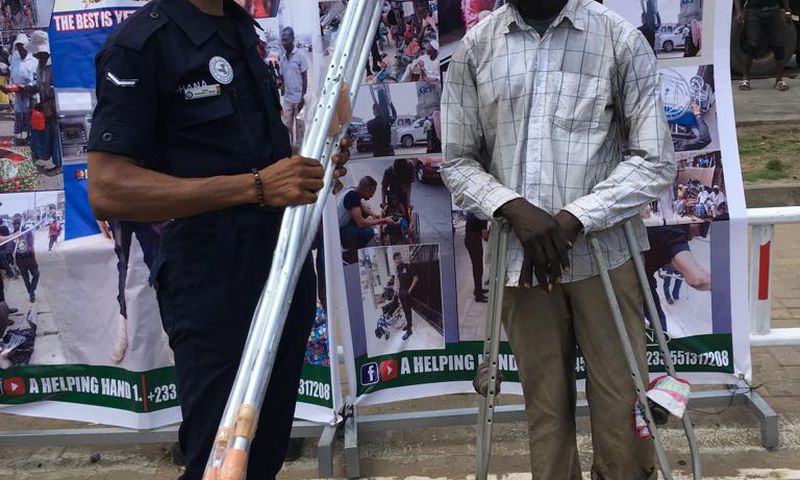 Lance Corporal Agbeko gives to the physically challenged on the street