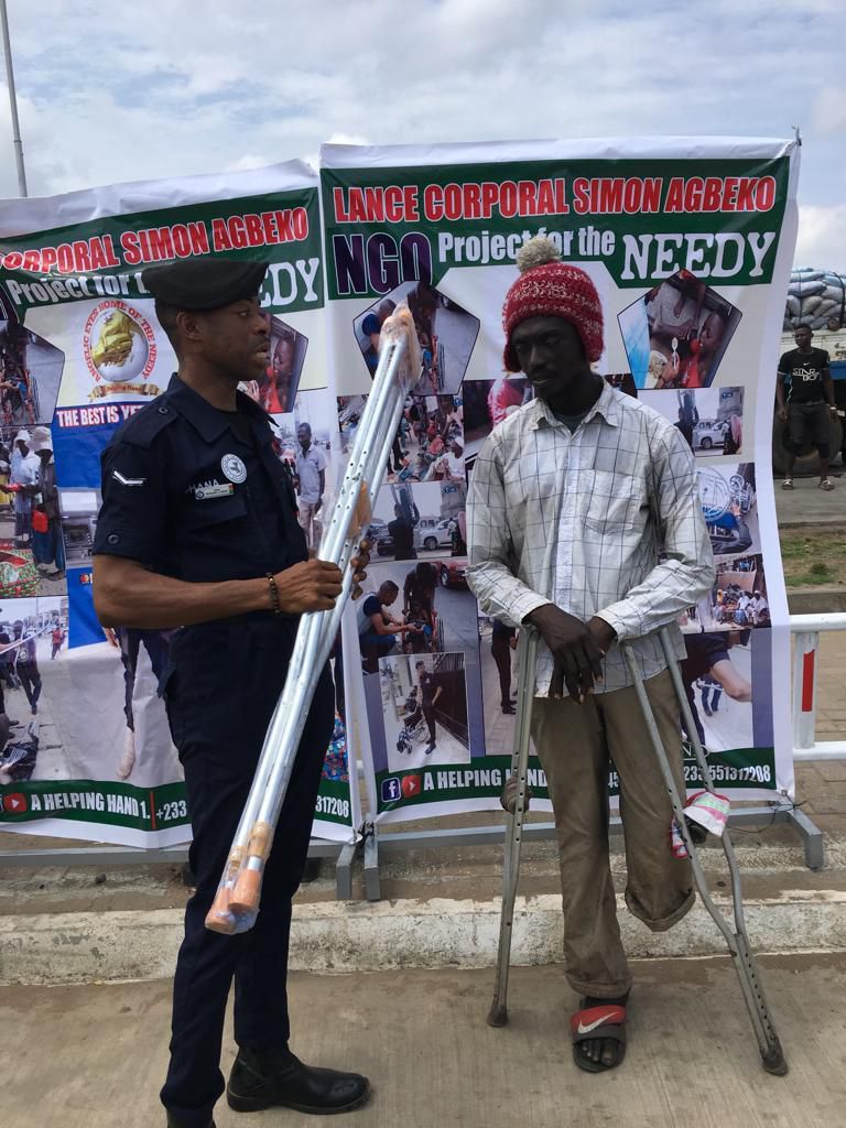 Lance Corporal Agbeko gives to the physically challenged on the street