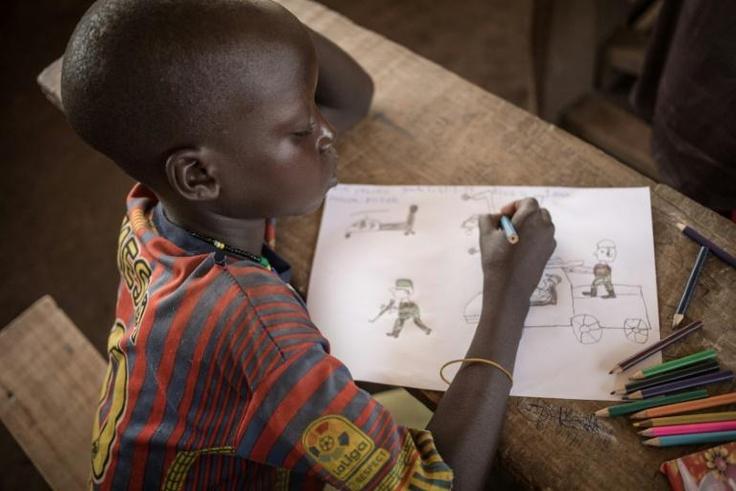 Children at the Lazare camp in Central African Republic are encouraged to draw as a form of therapy for post-traumatic stress disorder