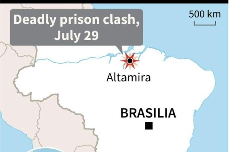 Map of Brazil locating Altamira, where at least 52 people were killed in prison clashes on Monday