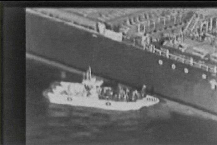 The US military on Thursday released grainy footage it said showed an Iranian patrol boat removing a limpet mine from the Kokuka Courageous