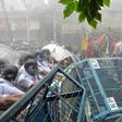 Bharatiya Janata Party activists clash with police during a rally in Kolkata on June 12, 2019