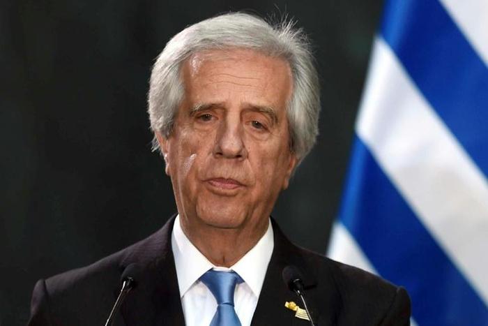 Uruguayan President Tabare Vazquez -- seen here speaking to reporters in Mexico City in November 2017 -- is battling lung cancer