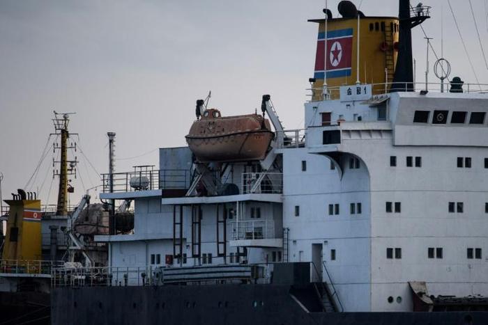 A North Korean ship is docked in November 2017 at Rajin port, near North Korea's border city of Rason, adjacent to Russia and China