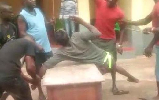 The young man captured being beaten for flouting the chief’s orders