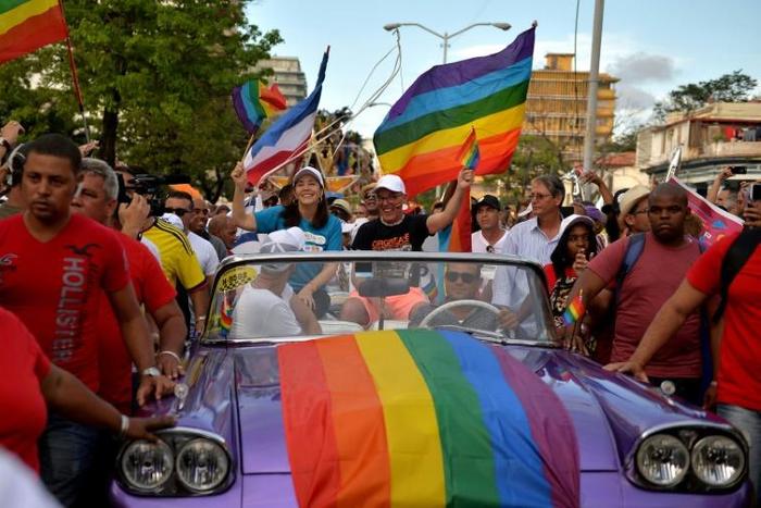 Mariela Castro (C), daughter of Cuban former President Raul Castro, pictured in Havana's 2018 gay pride parade, has played a large role in changing Cuba's official attitudes towards sexual minorities
