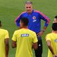 Colombia coach Carlos Queiroz speaks to his players