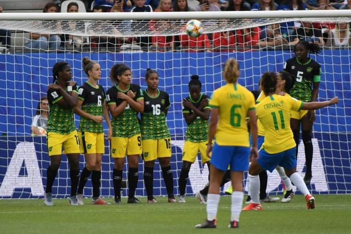 Cristiane completed her hat-trick against Jamaica with a free-kick