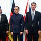 L-R: The diplomatic chiefs of the EU, France, Germany and Britain, pictured in May 2019, urged Iran to reverse its decision to breach a limit on enriched uranium reserves under a 2015 nuclear deal