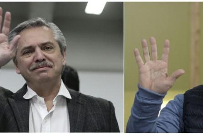 Alberto Fernandez, candidate of the Frente de Todos (Front for All) party, (L) was the top vote-getter in Argentina's presidential primaries, dealing a major blow to President Mauricio Macri, who is running for re-election