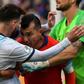 Lionel Messi (second from left) appeared to do nothing wrong as Gary Medel (second from right) tried to headbutt him after a clash