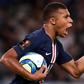 Paris Saint-Germain forward Kylian Mbappe celebrates scoring during the French Trophy of Champions match against Rennes