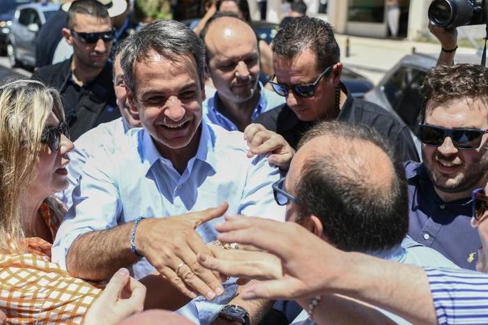 Greece's opposition New Democracy leader Kyriakos Mitsotakis was warmly received during a recent visit to Almyros in central Greece