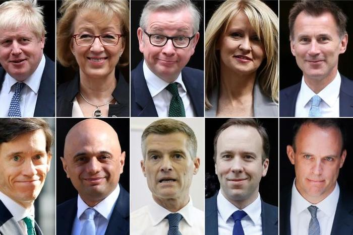 File picture showing the 10 contenders in the Conservative Party leadership contest - (top L-R) Boris Johnson, Andrea Leadsom, Michael Gove, Esther McVey, Jeremy Hunt (bottom L-R) Rory Stewart, Sajid Javid, Mark Harper, Matt Hancock, Dominic Raab